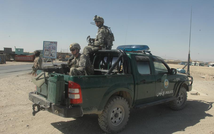 2nd Stryker Cavalry Regiment soldiers patrol near the Pakistani border in Spin Boldak district, Afghanistan on Sept. 22.
