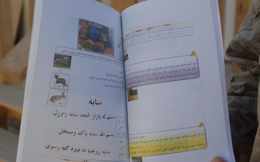 One of 70,000 booklets to be distributed in rural Helmand province for women to learn to read in their homes as they listen to teachers on a daily radio program.