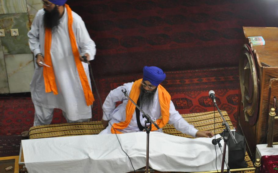 Sikh holy men at a Kabul temple. The Sikh and Hindu community has been in Afghanistan for centuries but harassment, poverty and violence have pushed most of its members to leave Afghanistan.