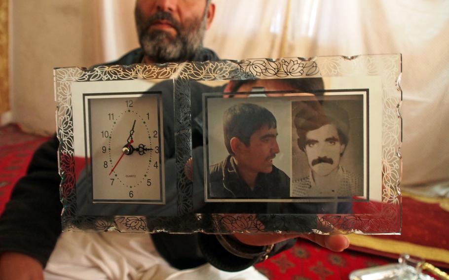 Mohammad Yasin holds a photo of his nephew, Ayoub Khan, who has been missing since August 2012. After Khan disappeared, his family called in to the popular radio show ``In Search of our Missing Loved Ones`` to ask for help in finding him. 