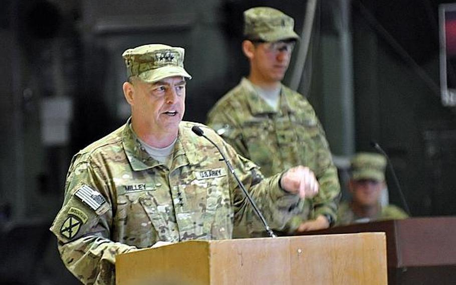 Lt. Gen. Mark Milley, at the change of command ceremony where he took over as head of the International Security Assistance Force Joint Command and deputy commander of U.S. Forces-Afghanistan.