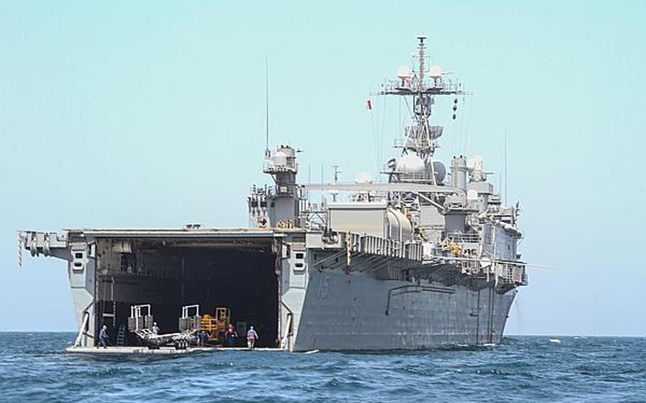 The USS Ponce, the 5th Fleet's forward afloat staging base, sails in the Persian Gulf during an international mine countermeasure exercise Sunday, May 19, 2013.

Hendrick Simoes/Stars and Stripes