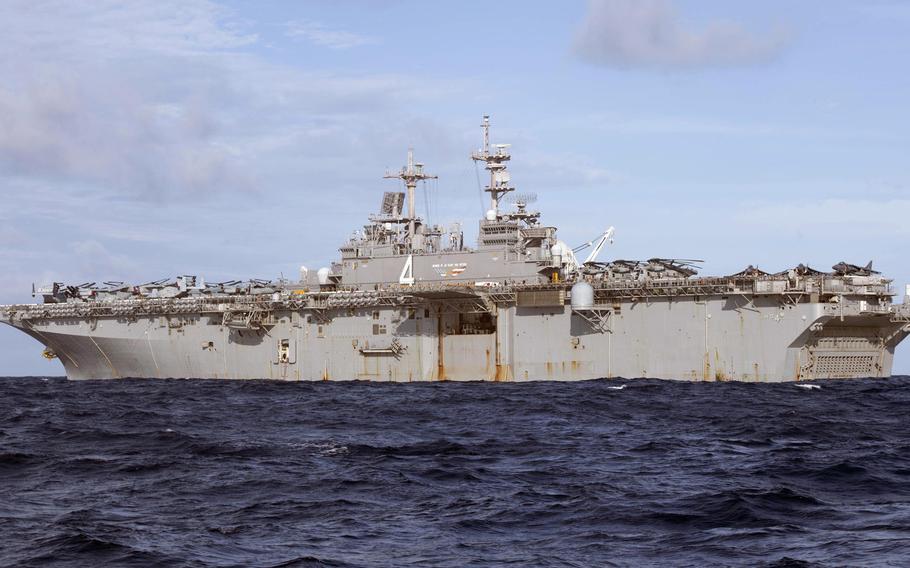 The amphibious assault ship USS Boxer transits the Andaman Sea on June 15, 2019. The Boxer Amphibious Ready Group and 11th Marine Expeditionary Unit arrived in the U.S. 5th Fleet area of operations, Monday, June 24, 2019, relieving the Kearsarge ARG and 22nd MEU.