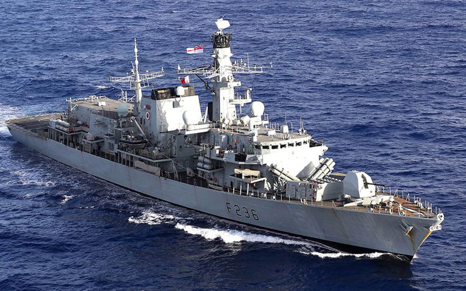 The British frigate HMS Montrose, seen here in the Atlantic Ocean in 2018, prevented armed Iranian ships from seizing the oil tanker British Heritage as it transited into the Strait of Hormuz on July 10, 2019, according to British and U.S. officials.