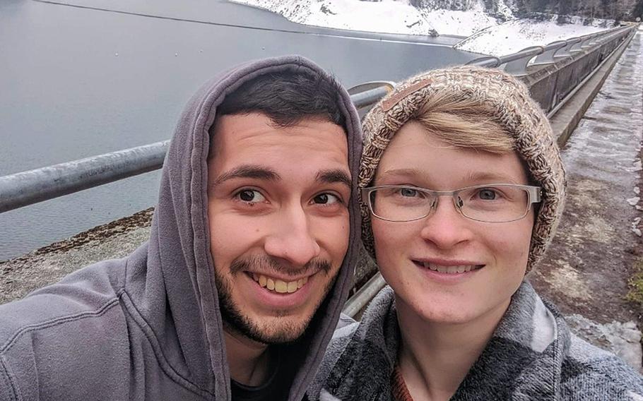 Petty Officer 2nd Class Slayton Saldana and his fiancee,  Petty Officer 3rd Class Lexi Posey in an undated photo. Saldana was reported overboard from the aircraft carrier USS Abraham Lincoln in the Arabian Sea last week and remains missing after the Navy ended its search-and-rescue efforts.