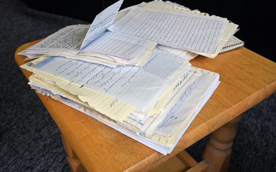 Letters collected as part of the Dard-e-Dil campaign, which aims to share Afghans' worries and recommendations with negotiators at peace talks, sit at the organizer's office in Kabul on Thursday, Aug. 1, 2019.