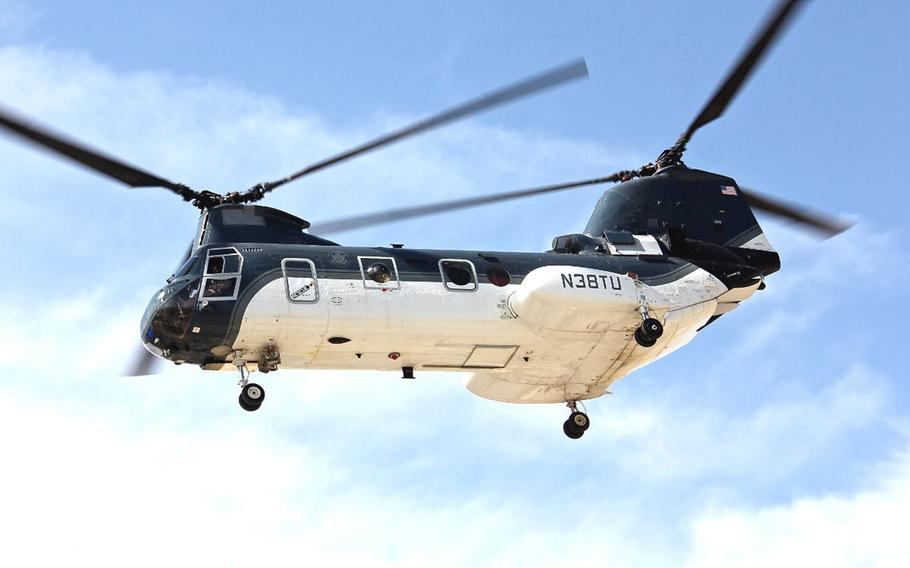 An Embassy Air CH-46 helicopter operates in Afghanistan. The airline established to support the U.S. embassies in Afghanistan and Iraq has begun charging such high fees that it is harming some embassy operations, according to a report released Sept. 24, 2019, by the State Department Inspector General.