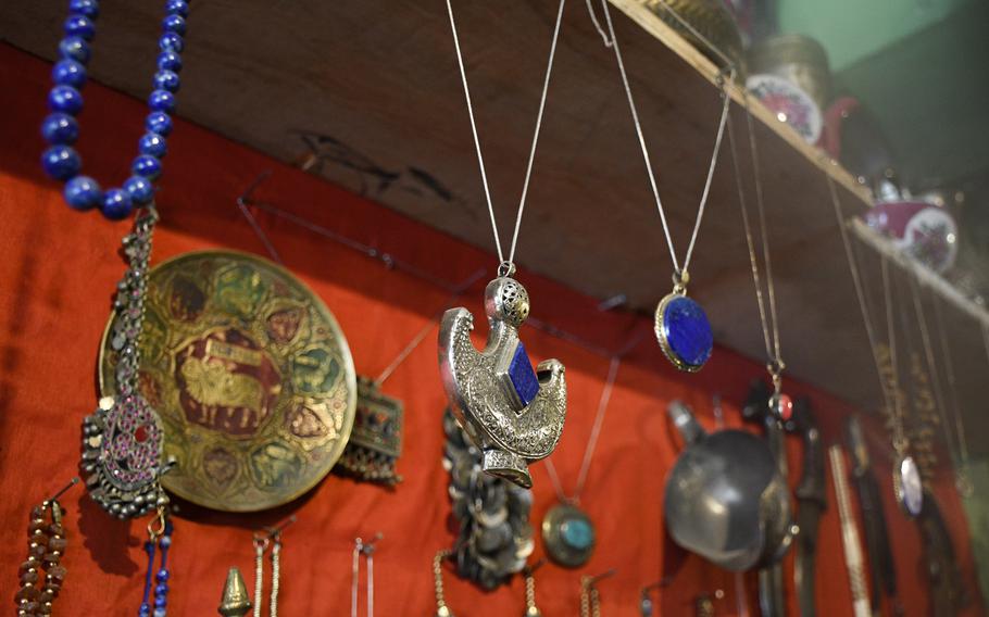Jewelry made from gold and lapis lazuli, both found in abundance in Badakhshan province in Afghanistan, are sold in a small shop in Kabul, Afghanistan. The potential value of Afghanistan?s minerals, including gold and gemstones, has been estimated by the U.S. to be as high as $1 trillion.