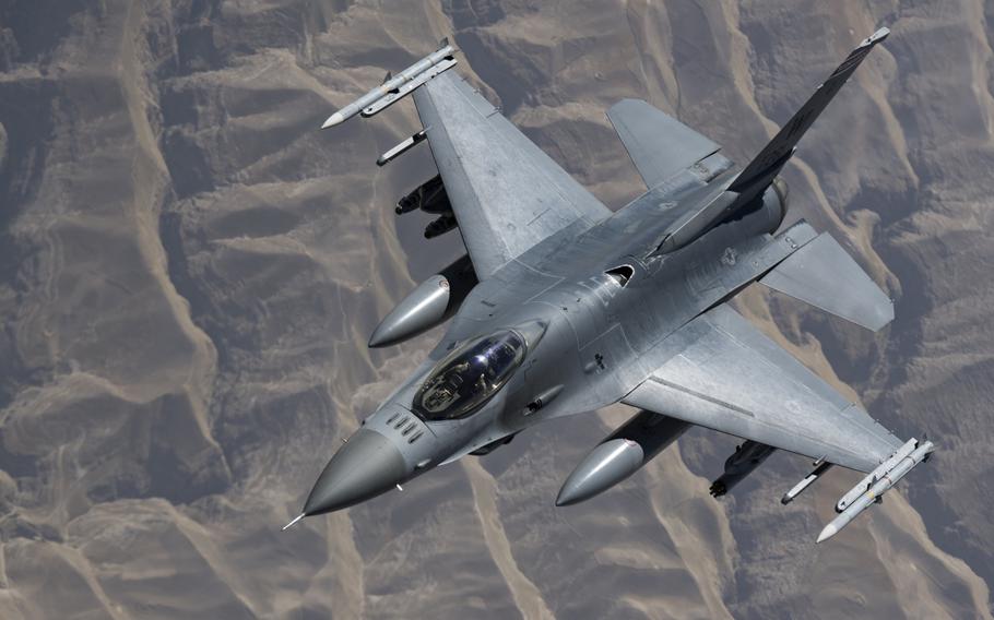 A loaded U.S. Air Force F-16 Fighting Falcon flies over Afghanistan, Aug. 24, 2019. The U.S. dropped more munitions in September than any other month in the last 10 years.