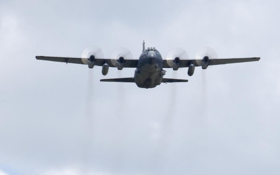 An AC-130U Spooky gunship with the 4th Special Operations Squadron flies over Hurlburt Field, Fla., after returning from a combat deployment, June 8, 2019. The Spooky is being replaced by AC-130J Ghostrider.