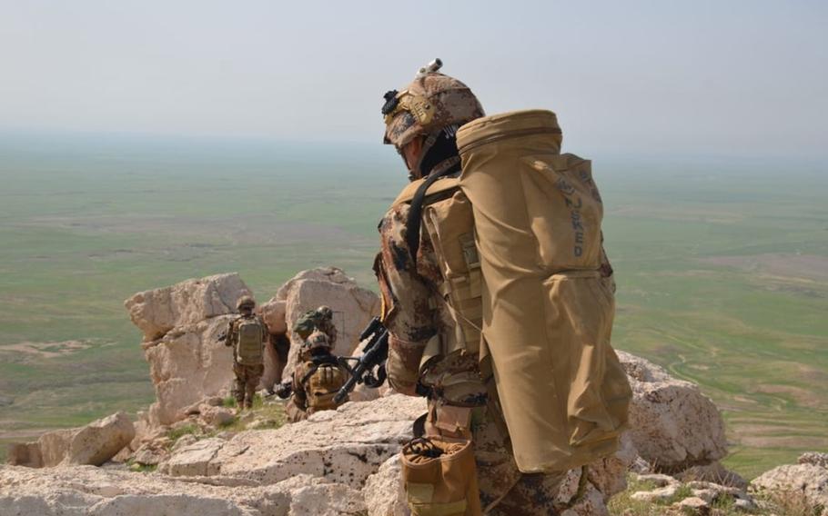 Iraqi Counter-Terrorism Service forces are shown during an air assault operation in the area of Qarah Dagh Mountain, in Makhmour district, in a picture posted on Twitter on Monday, March 9, 2020. Two American service members were reported to have been killed in an assault on an Islamic State hide-out in Iraq the previous day.