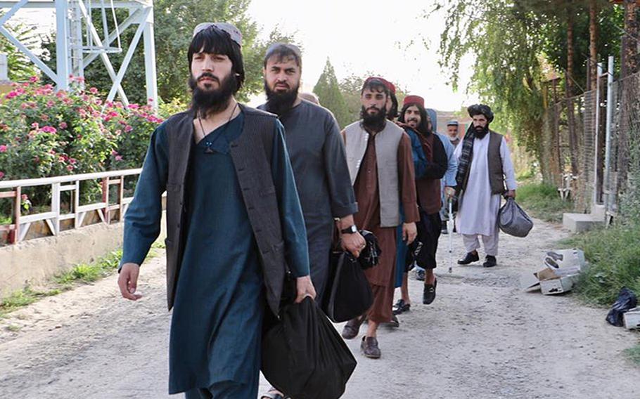Taliban prisoners are released from a government jail in Afghanistan on Thursday, August 13, 2020. The release was meant to pave the way for direct talks between the government and the Taliban aimed at ending the war.