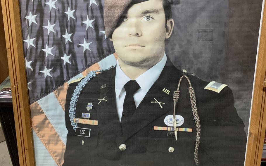 A portrait of U.S. Army 1st Lt. Weston Lee previously hung in the fieldhouse at Camp Taji, Iraq, in honor of his sacrifice when he was killed in action in 2017. As the base was prepared for transfer to Iraqi forces, Lee's portrait was secured before U.S. forces left.