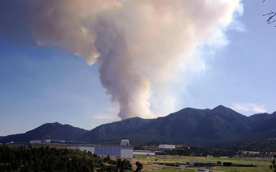 A picture of wildfire smoke as it approaches the U.S. Air Force Academy in Colorado on June 25, 2012.