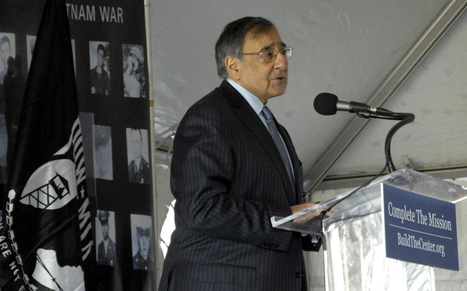 Secretary of Defense Leon Panetta speaks at the groundbreaking ceremony for the Education Center at the Wall in Washington, D.C., on November 28, 2012.