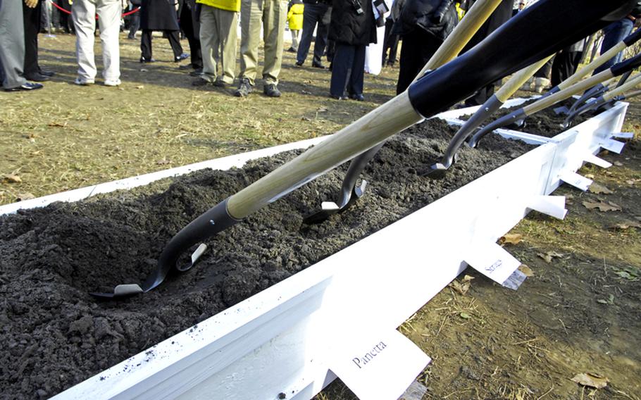 At the groundbreaking ceremony for the Education Center at the Wall in Washington, D.C., on November 28, 2012.