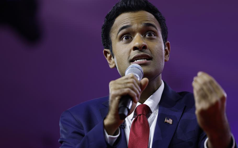 Republican presidential candidate Vivek Ramaswamy, speaks during the annual Conservative Political Action Conference at the Gaylord National Resort Hotel And Convention Center on March 3, 2023, in National Harbor, Maryland.