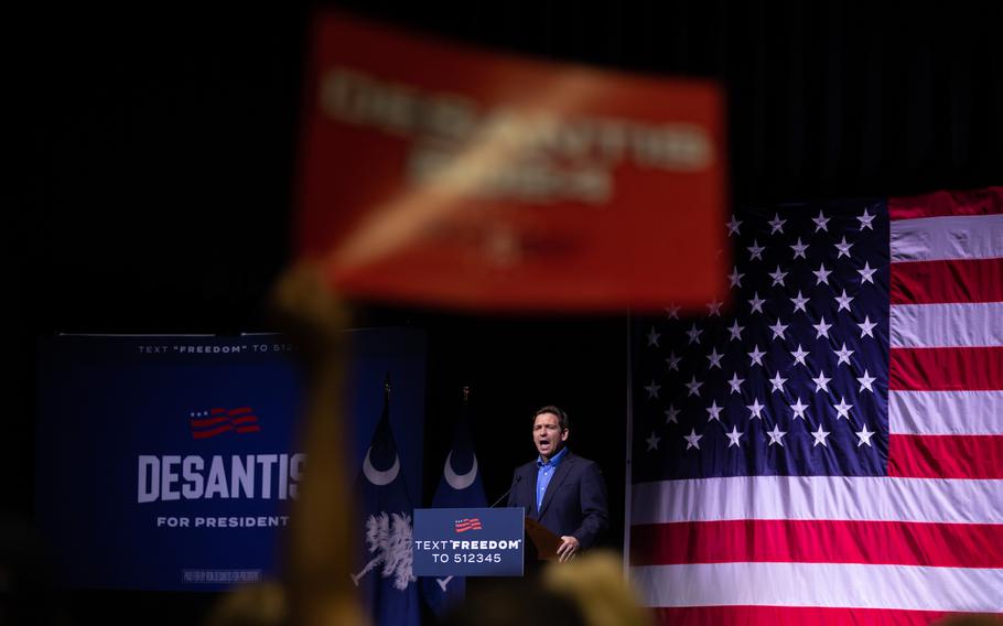 Florida Gov. Ron DeSantis (R) speaks June 2, 2023, at the Greenville Convention Center, in Greenville, S.C. 