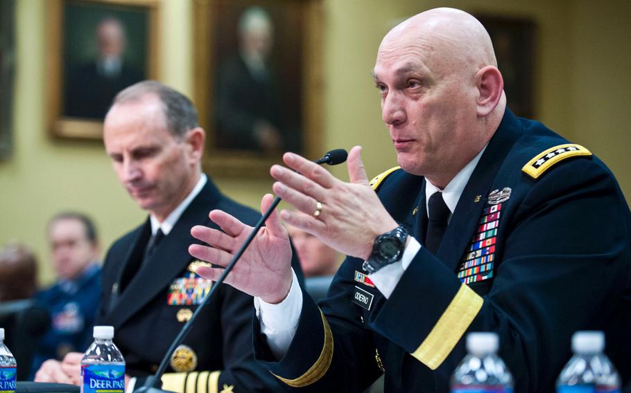 U.S. Army Chief of Staff Gen. Ray Odierno gives his testimony before the House Appropriations Committee-Military Construction, Veterans Affairs and related agencies subcommittee at Capitol Hill in Washington, D.C. Mar. 5, 2013. 