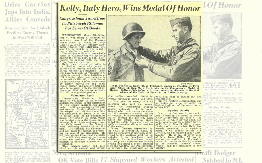 “[Tech. Sgt. Kelly] traveled over a route commanded by enemy observation and under sniper, mortar, and artillery fire …” Tech. Sgt. Charles E. Kelly | Congressional Medal of Honor | Salerno, Italy. September 13-14, 1943
