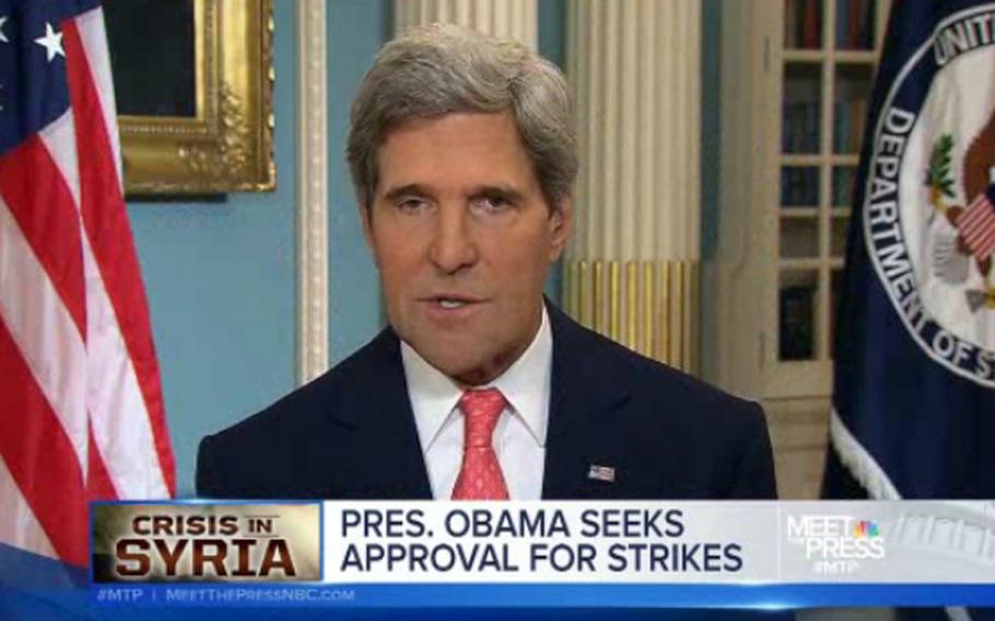 Secretary of State John Kerry made the rounds on several Sunday news shows, Sept. 1, 2013, backing the president’s effort to corral Congressional support for a military strike on Syria.