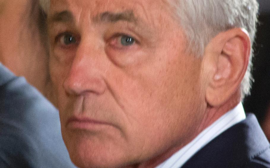 Defense Secretary Chuck Hagel attends the ceremony of William Swenson receiving the Medal of Honor on Tuesday, October 15, 2013.