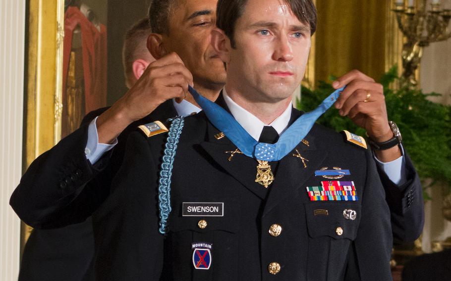 Capt. William Swenson receives the Medal of Honor from President Barack Obama on October 15, 2013.