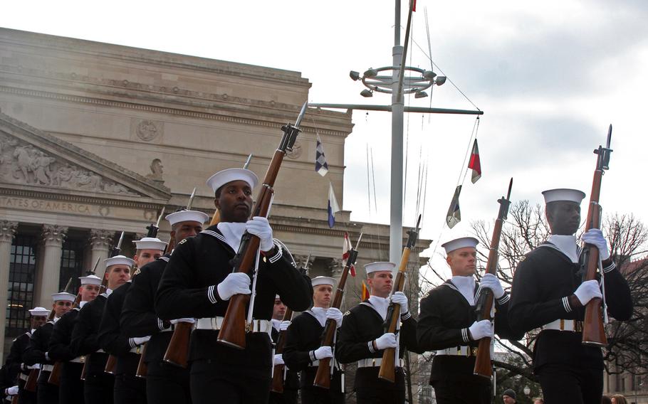 Sailors participate in the Pearl Harbor Remembrance Day at the U.S. Navy Memorial in Washington, D.C. on Dec. 7, 2013.