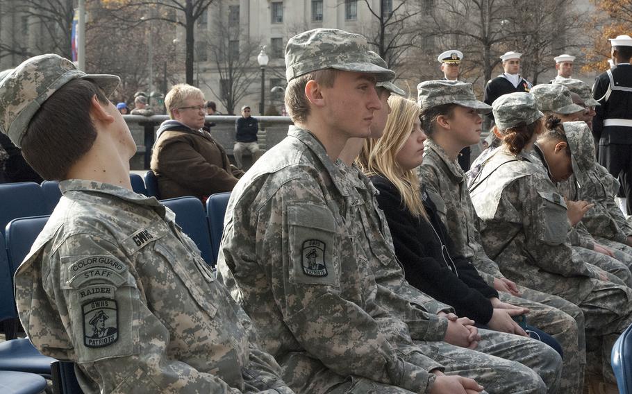 National Guardsmen watch the Pearl Harbor Remembrance Day in Washington, D.C.