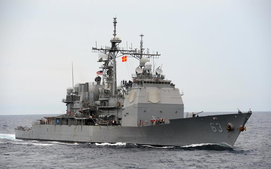 The USS Cowpens, a guided-missile cruiser, on patrol in the South China Sea as a part of the George Washington Carrier Strike Group, Oct. 24, 2013.
