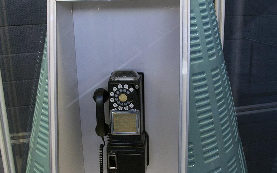 A 1960s space-themed public telephone, at the National Air and Space Museum's Steven F. Udvar-Hazy Center, November, 2013.