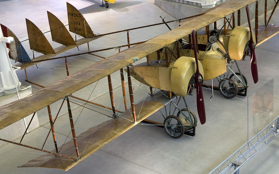 The French Caudron G.4, on display at the National Air and Space Museum's Steven F. Udvar-Hazy Center, November, 2013. It was an early light bomber and reconnaissance aircraft.