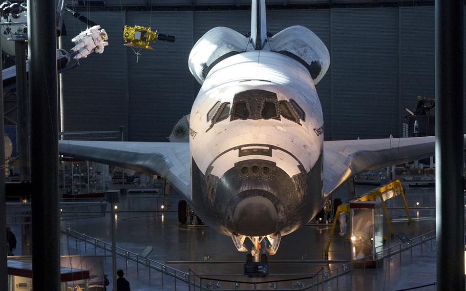 The space shuttle Discovery at the National Air and Space Museum's Steven F. Udvar-Hazy Center, November, 2013.