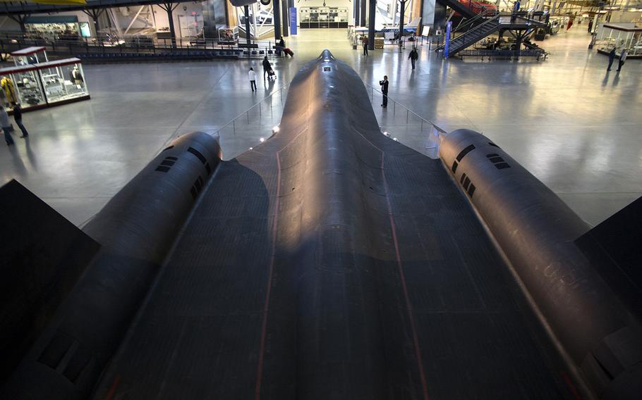The SR-71A Blackbird, the world's fastest jet-propelled aircraft, at the National Air and Space Museum's Steven F. Udvar-Hazy Center, November, 2013. This plane flew from Los Angeles to Washington, D.C. in one hour, four minutes and 20 seconds on its last flight in 1990, averaging 2,124 miles per hour.
