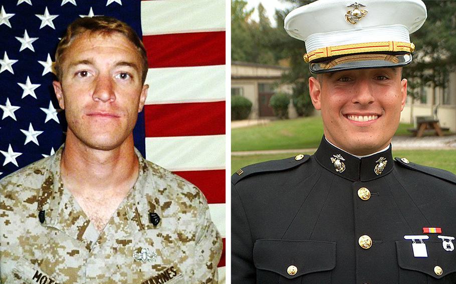 Staff Sgt. Sky R. Mote, left, and Marine Capt. Matthew P. Manoukian were awarded the Navy Cross on Jan. 18, 2014.