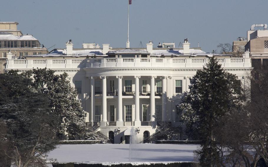 The White House, as seen from the area of the Washington Monument in the wake of Winter Storm Janus on January 22, 2014.