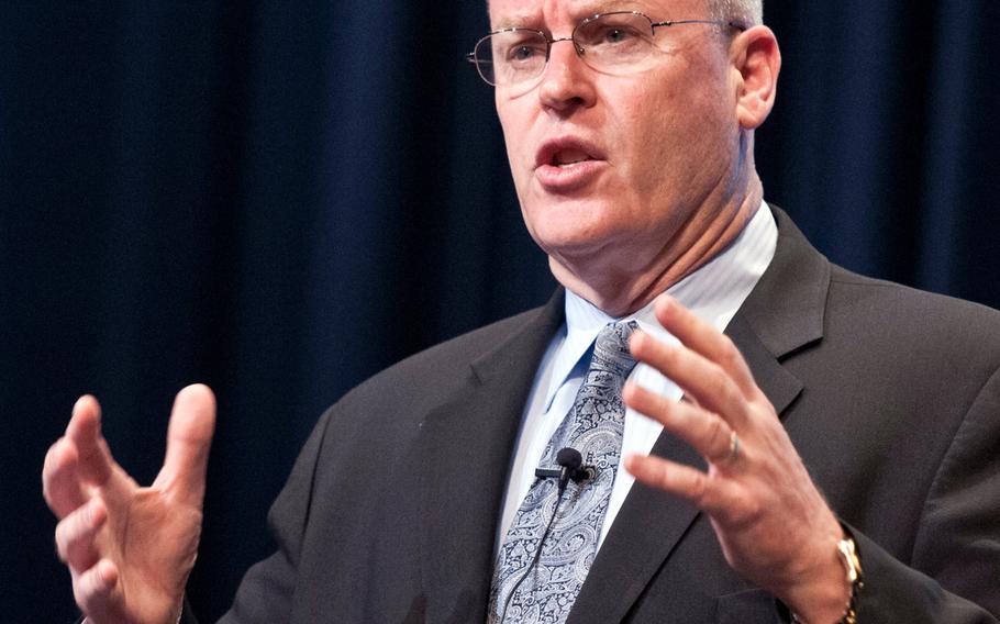 Undersecretary of the Navy Robert Work gives a keynote address during the 2012 Current Strategy Forum at the U.S. Naval War College.