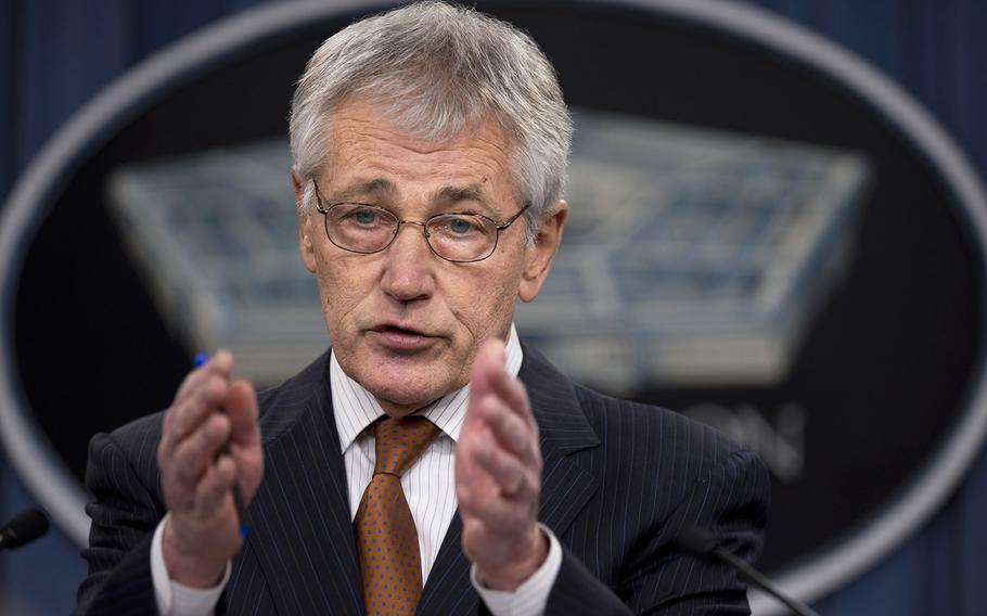 Defense Secretary Chuck Hagel briefs the press at the Pentagon on Feb. 7, 2014.