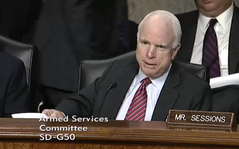 Sen. John McCain, R-Ariz., questions defense position nominees during a Senate Armed Services Committee hearing Feb. 25, 2014.