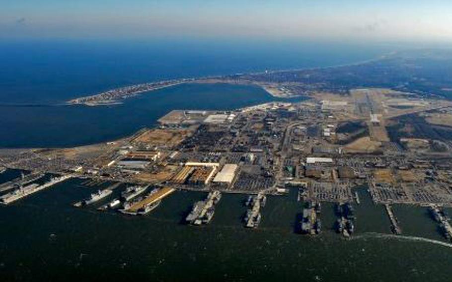 Aerial view of Naval Station Norfolk.