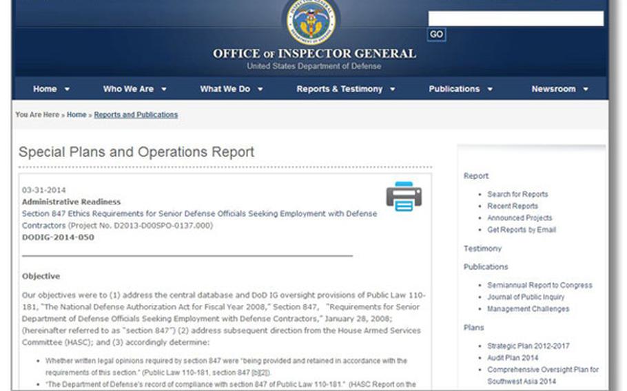 Defense Department's Office of Inspector General website