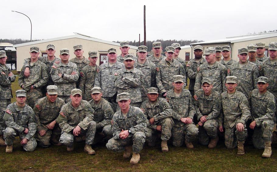 Members of 1st Platoon, Chosen Company, 2nd Battalion (Airborne), 503rd Infantry Regiment, 173rd Airborne Brigade, pause for a photo in Grafenwoehr, Germany, March 2007.