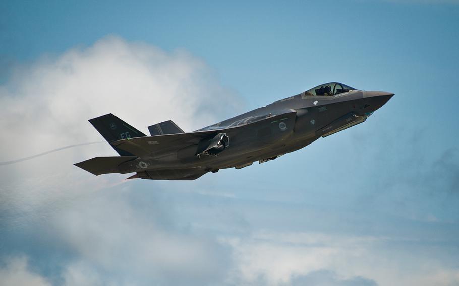 An F-35A Lightning II takes off from the Eglin Air Force Base on Aug. 21, 2013.