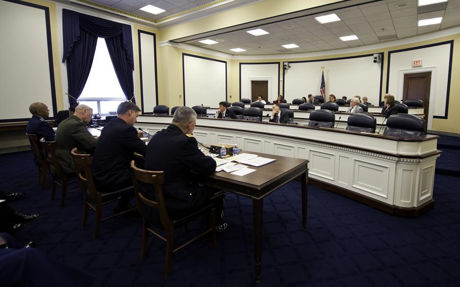 Joint Chiefs of Staff respond to questions during the House Armed Services Committee on Readiness at the Rayburn House Office Building, Washington, D.C., April 10, 2014. 