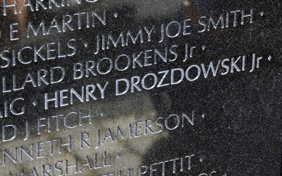Henry J. Drozdowski Jr.'s newly-engraved name on the Vietnam Veterans Memorial in Washington, D.C.