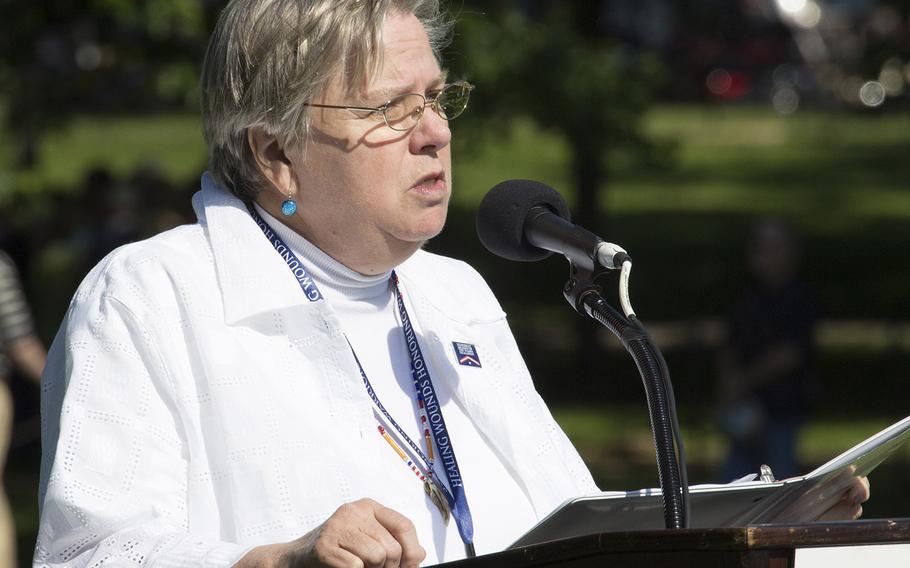 Gold Star Mother Ruth Stonesifer speaks at a May 24, 2012 ceremony in Washington, D.C., to start the reading of the names of all U.S. servicemembers killed in Iraq and Afghanistan.