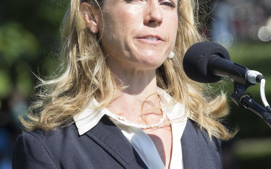 Heather Penney speaks at a May 24, 2012 ceremony in Washington, D.C., to start the reading of the names of all U.S. servicemembers killed in Iraq and Afghanistan.