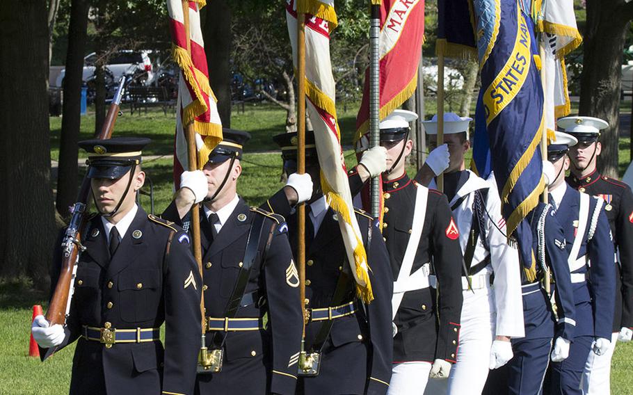 The color guard at a May 24, 2012 ceremony in Washington, D.C., to start the reading of the names of all U.S. servicemembers killed in Iraq and Afghanistan.
