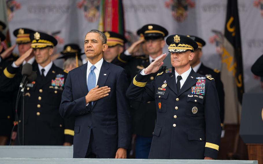 President Barack Obama at the U.S. Military Academy’s Graduation and Commissioning Ceremony in Michie Stadium, May 28, 2014.