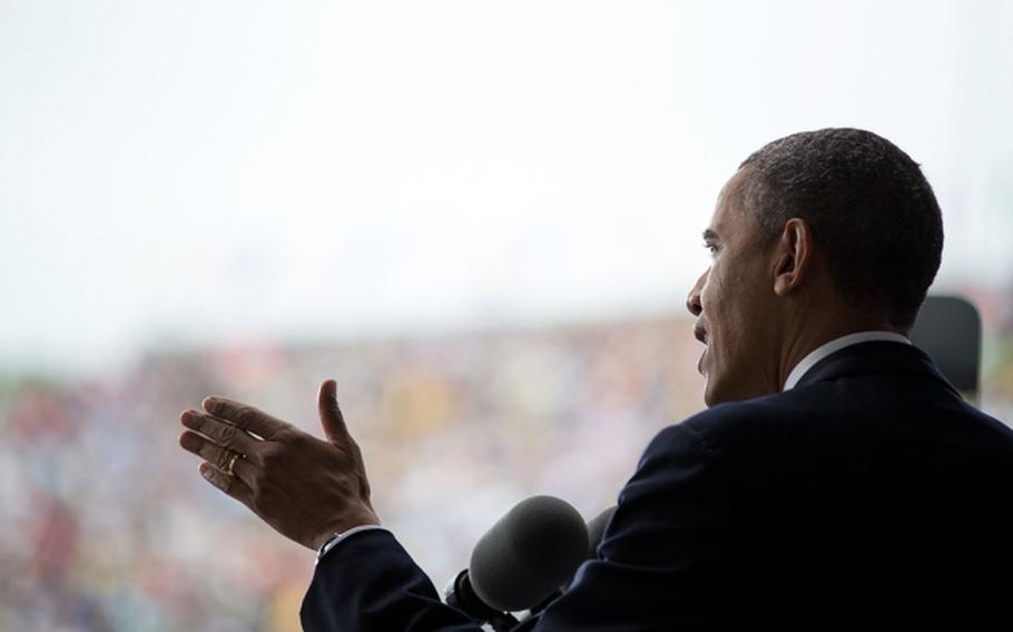 President Barack Obama delivers the commencement address in Michie Stadium at the United States Military Academy at West Point in West Point, N.Y., May 28, 2014. 